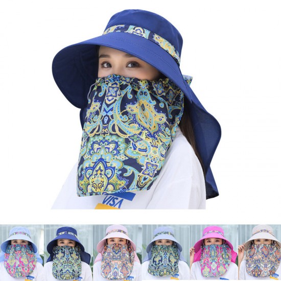 Female Adjustable Full Face Dustproof Protective Sun Hat with Mask Summer Outdoor UV-Proof Sunscreen Hat