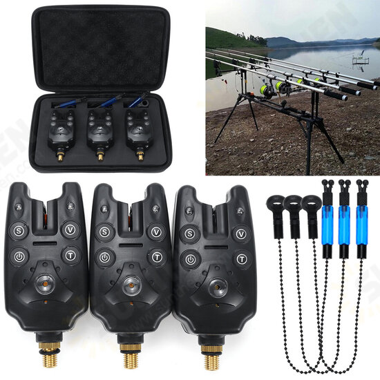 Fishing Bite Alarms Chain Alert Swinger Set Digital Fishing Alarm Kit LED Alarm Indicator Alert Fishing Swinger Fishing Tackle with Zippered Box