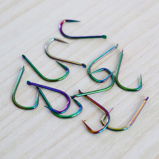 HP-201121 30pcs 6.4/8.2/10mm Colorful 100c Carbon Steel Fishing Hook Colorful No Barb Japan Fly Fish