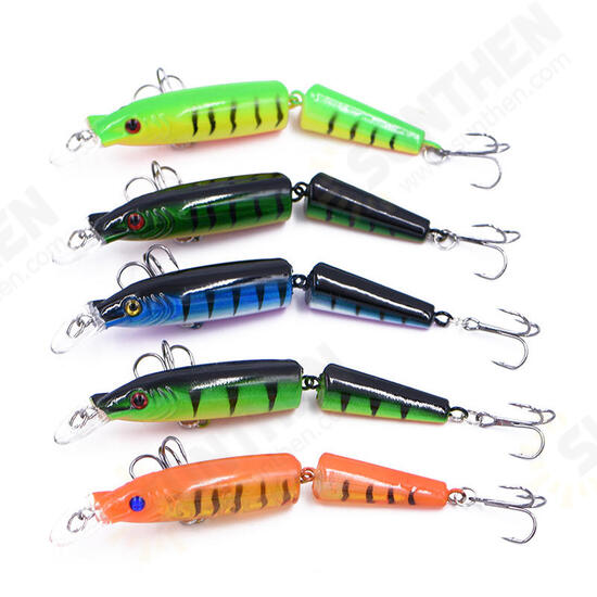 JM0025 5Pcs/Set 10cm 9.6g 2 Section Dual Hook Hard Bait Fishing Lure Artificial Wobblers Lures