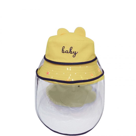 Removable Anti-spitting Cute Kids Fisherman Hat Protective Mask Hat Sunhat Dustproof Transparent Plastic Facemask Cover Hat for Children