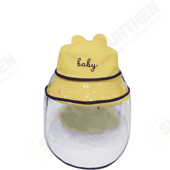 Removable Anti-spitting Cute Kids Fisherman Hat Protective Mask Hat Sunhat Dustproof Transparent Plastic Facemask Cover Hat for Children