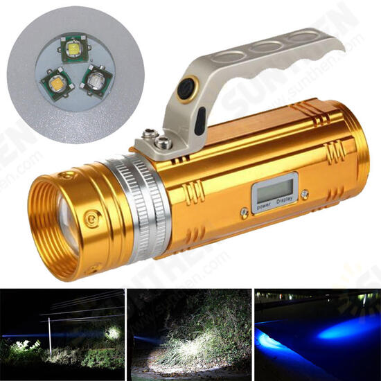 450LM 3 Color LEDs 200-300m Range Zoomable Rechargeable Fishing Flashlight With LCD Charger