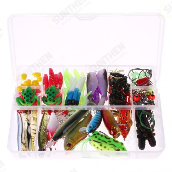 141pcs/set Fishing Lure Kit Hooks Crankbait Plastic Worms Jigs Artificial Baits With Box