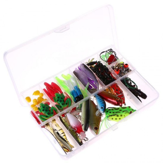 141pcs/set Fishing Lure Kit Hooks Crankbait Plastic Worms Jigs Artificial Baits With Box