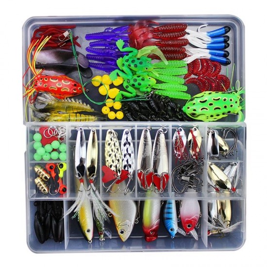 141pcs/set Fishing Lure Kit Hooks Crankbait Plastic Worms Jigs Artificial Baits With Box