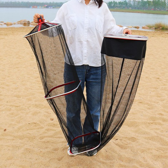 1.5M 31*27CM Fish Cage Foldable Glued Square Net Cage Outdoor Portable Fishing Net Cage Fish Bag Quick-drying Fishermen's Equipment