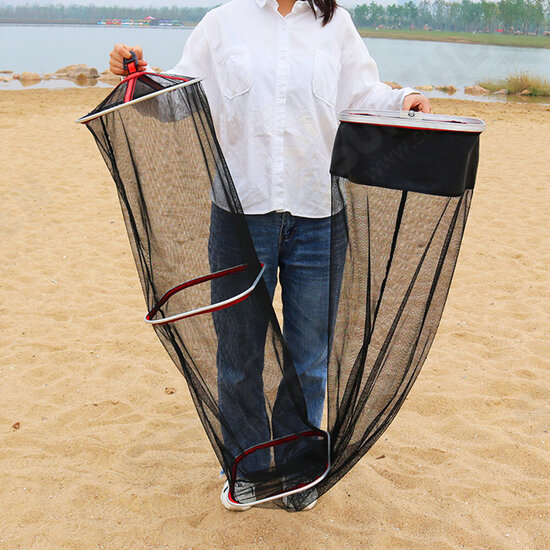 1.5M 31*27CM Fish Cage Foldable Glued Square Net Cage Outdoor Portable Fishing Net Cage Fish Bag Quick-drying Fishermen's Equipment