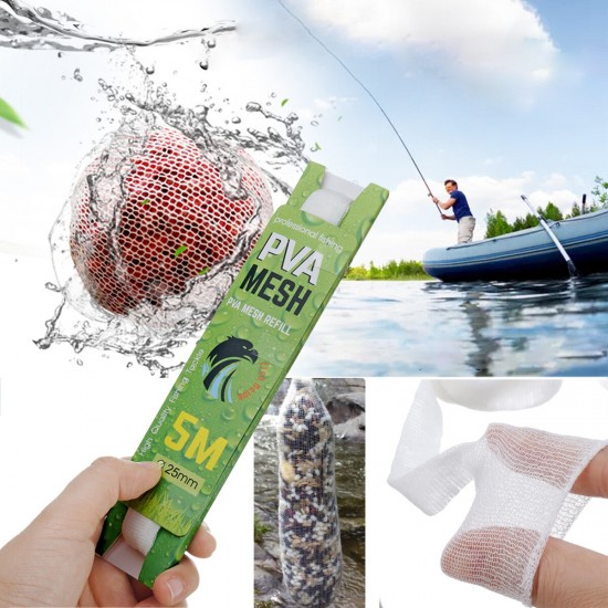 25/37/44x5m PVA Coarse Bait Wrap Bags Water Dissolving Narrow Refill Fishing Net Feeder Lures Mesh Fishing Tackle