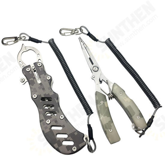 2PCS Stainless Steel Camouflage Fish Pliers Set Fishing Gripper Set Outdoor Portable Fishing Tool