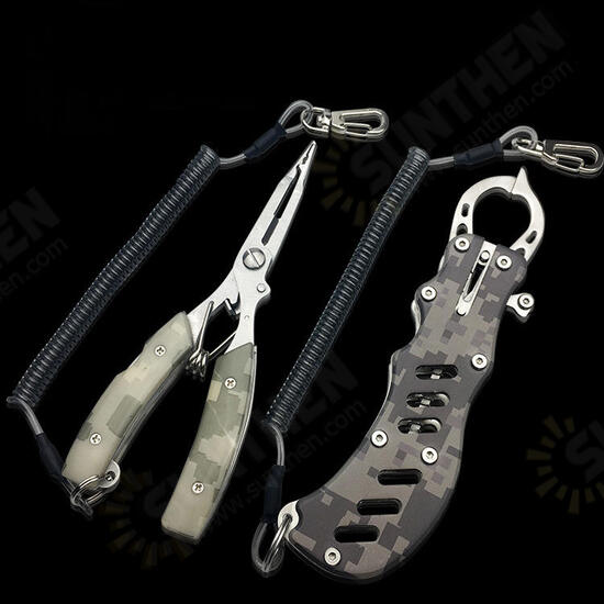 2PCS Stainless Steel Camouflage Fish Pliers Set Fishing Gripper Set Outdoor Portable Fishing Tool