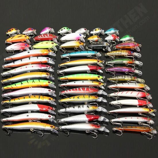 48PCS Mixed Models Fishing Lures Multicolours Minnow Lure Crankbaits Tackle Set