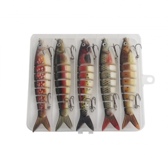 5 Pcs 13.5cm Fishing Lure 8 Section Sinking Hard Fishhook Simulation Bait Artificia Spinning Tackle Gears with Storage Box