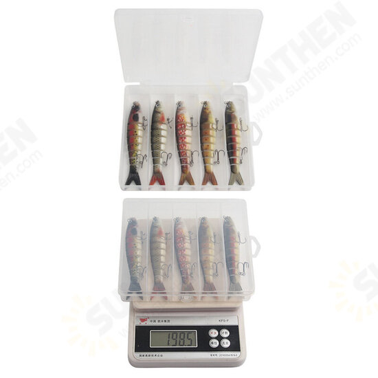 5 Pcs 13.5cm Fishing Lure 8 Section Sinking Hard Fishhook Simulation Bait Artificia Spinning Tackle Gears with Storage Box