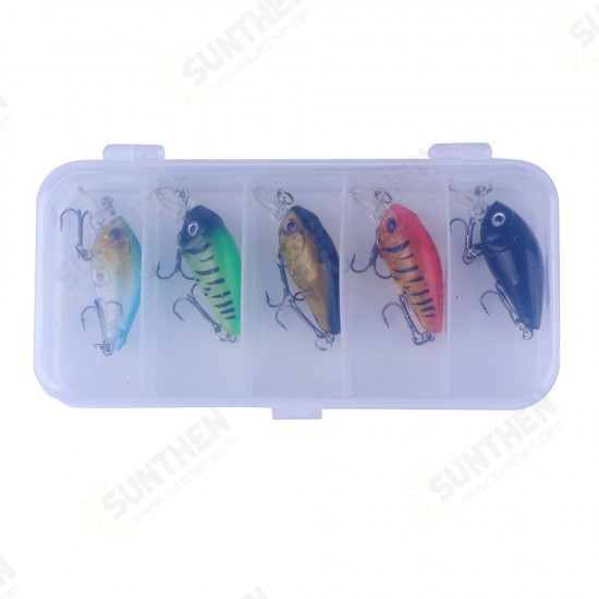 5 Pcs 4.5cm Fishing Lures Floating Bait Crank-bait Fishing Tackle with Storage Box