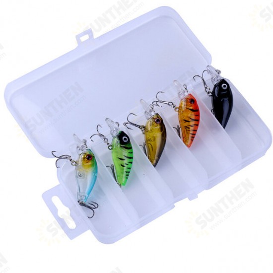 5 Pcs 4.5cm Fishing Lures Floating Bait Crank-bait Fishing Tackle with Storage Box