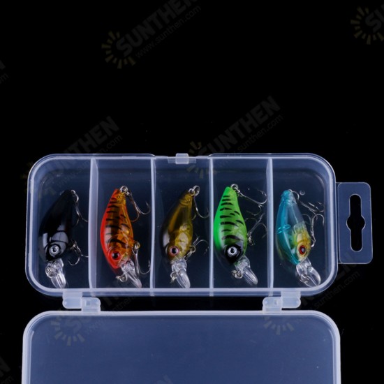 5 Pcs 4.5cm Fishing Lures Floating Bait Crank-bait Fishing Tackle with Storage Box