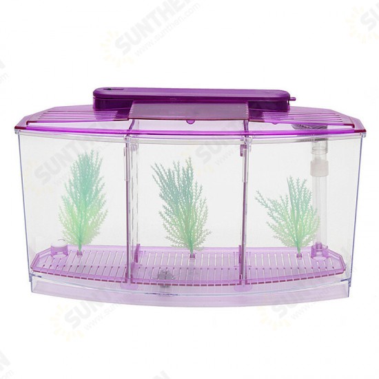 Mini Pool Ecosystem Aquarium Fish Tank With LED Light Fish Aquarium Tank Divider Filter Water For Small Fish