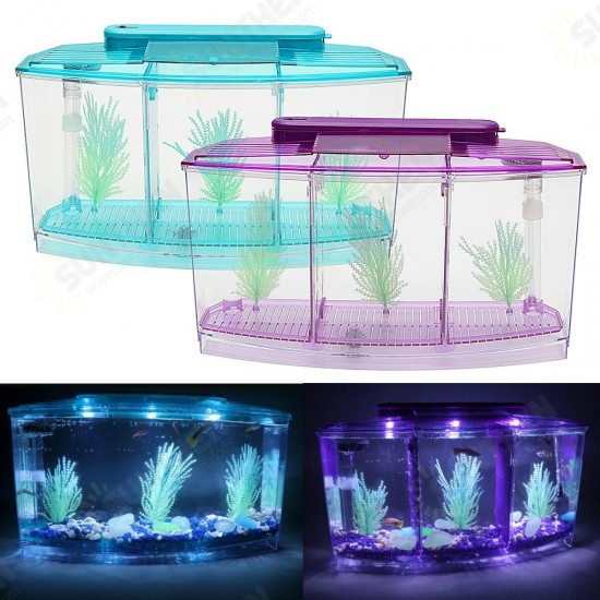 Mini Pool Ecosystem Aquarium Fish Tank With LED Light Fish Aquarium Tank Divider Filter Water For Small Fish