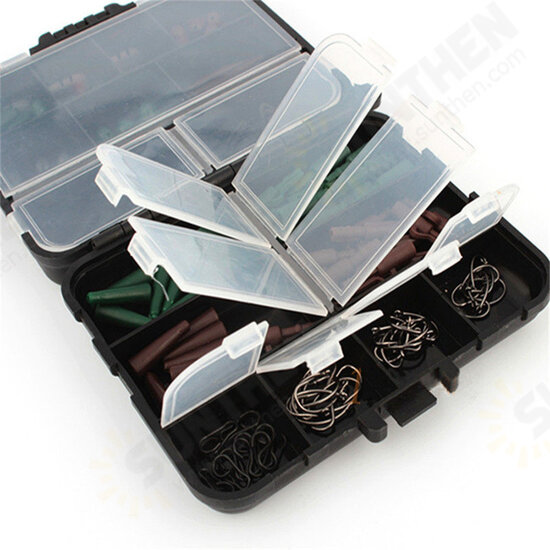 One Set Assorted Carp Fishing Accessories Hooks Rubber Tubes Swivels Beads Sleeves Combo Box