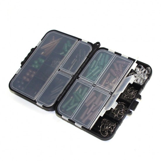 One Set Assorted Carp Fishing Accessories Hooks Rubber Tubes Swivels Beads Sleeves Combo Box