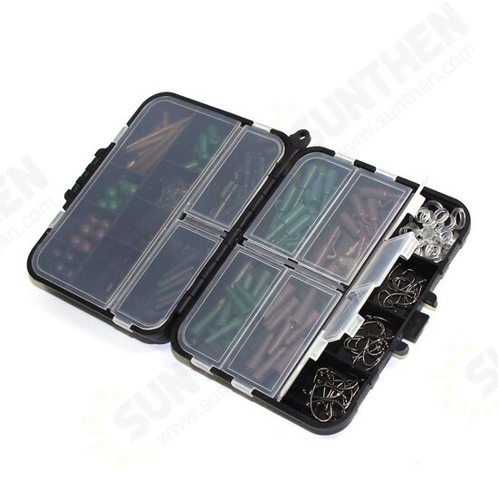 One Set Assorted Carp Fishing Accessories Hooks Rubber Tubes Swivels Beads Sleeves Combo Box