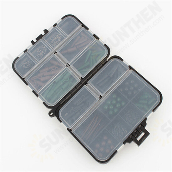 One Set Assorted Carp Fishing Accessories Hooks Rubber Tubes Swivels Beads Sleeves Combo Box