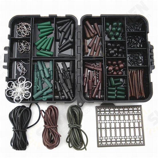 One Set Assorted Carp Fishing Accessories Hooks Rubber Tubes Swivels Beads Sleeves Combo Box