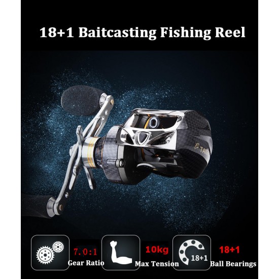 TAI-A113 :1 18+1BB Carbon Fiber Baitcasting Fishing Reel 8KG Drag Left / Right Hand Fishing Wheel