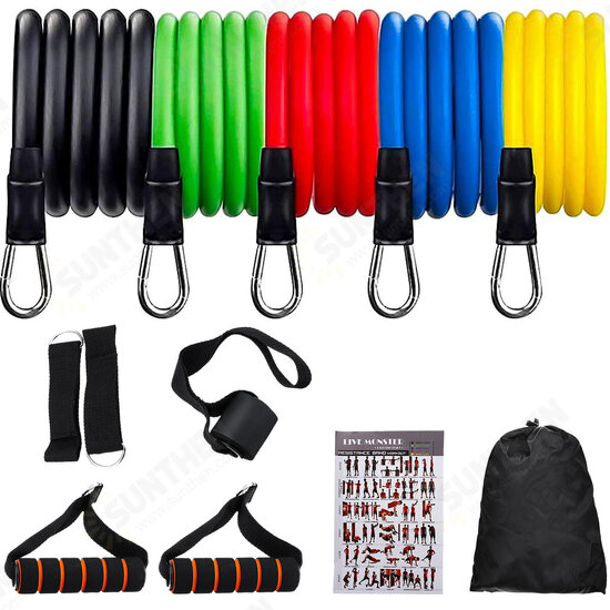 11 Pcs Fitness Resistance Bands with Door Anchor Legs Ankle Straps Carry Bag for Resistance Training Physical Therapy Home Gym