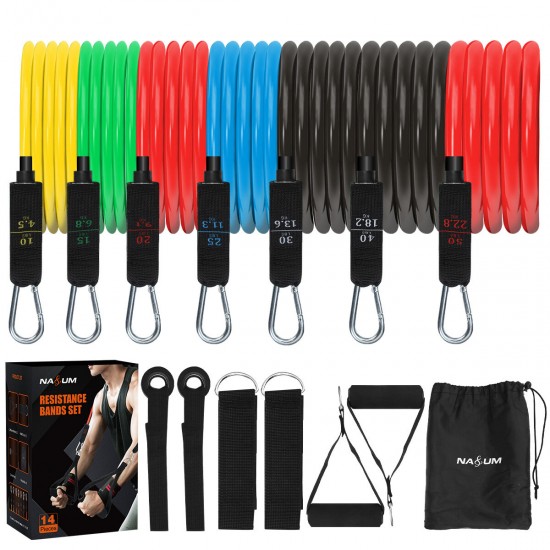 14 Pcs Resistance Bands 10/15/20/25/30/40/50lbs Exercise Bands Sport Fitness for Physical Therapy Home Gym