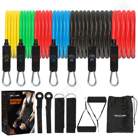 14 Pcs Resistance Bands 10/15/20/25/30/40/50lbs Exercise Bands Sport Fitness for Physical Therapy Home Gym