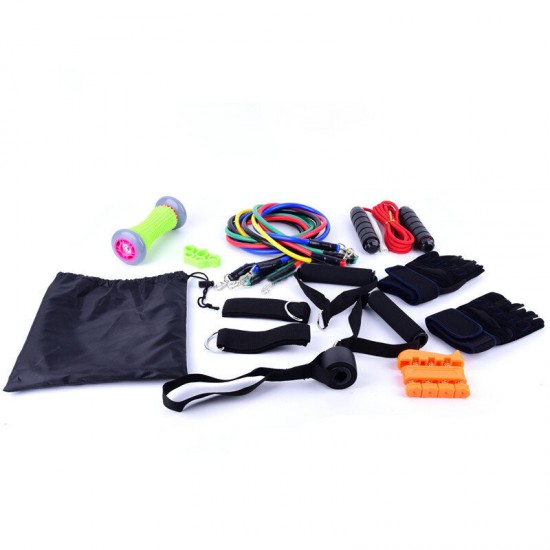 16 Pcs Resistance Bands Set 5 Exercise Bands Jump Rope Grip Strength Hand Legs Straps Gloves Foot Massage Roll Muscle Massager Fitness