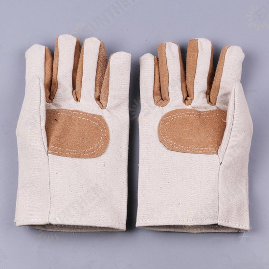 1 Pair Double Layer Thicken Canvas Work Welding Gloves Wearproof Non-slip Security Labor Protection Gloves