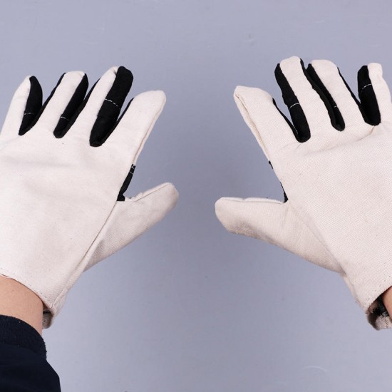 1 Pair Double Layer Thicken Canvas Work Welding Gloves Wearproof Non-slip Security Labor Protection Gloves