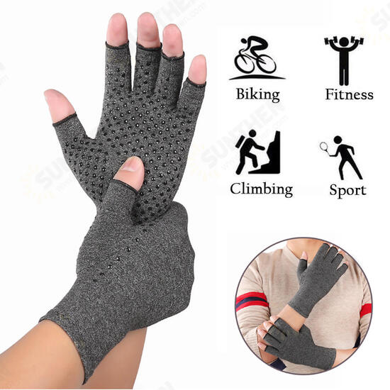 1 Pair Sports Anti-skid Compression Gloves Health Care Half Finger Gloves Arthritis Pain Relief Gloves