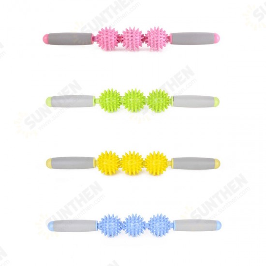 3-Balls Massage Stick Thorn Muscle Massage Roller Yoga Ball Fitness Fatigue Relaxion Tool