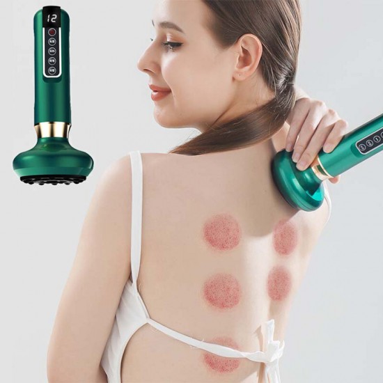12 Modes Electric Cupping Massager Vibration Heating Scraping Nature Stone Body Massage Anti-Cellulite Detoxification Slimming Fat Burner
