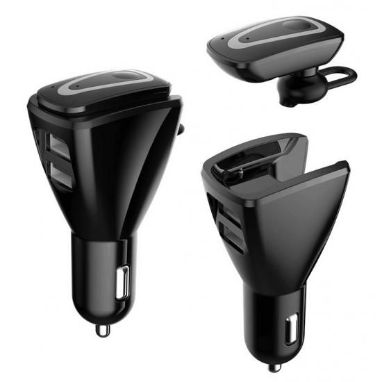 C2 Bluetooth Car Kit Handsfree Stereo Headset Dual USB In-ear Earbud Earphone