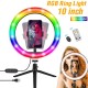 10 inch LED Ring Fill Light 26 Colorful RGB Modes Desktop Tripod Stand Live Selfie Holder with USB Powered for YouTube Tiktok VK Vlog Makeup