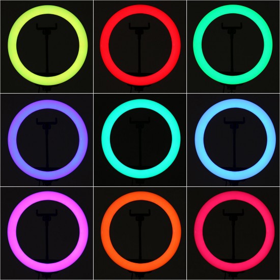 10inch LED Ring Fill Light 3Modes of Color Temperature Colorful RGB Live Broadcast Desktop Phone Holder Tripod Stand Selfie for YouTube Tiktok Vlog