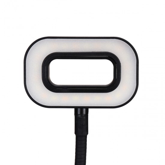 2-in-1 Cell Phone Holder with LED Selfie Ring Light for Live Stream Phone Clip Holder Adjustable Desk Lamp Makeup Light
