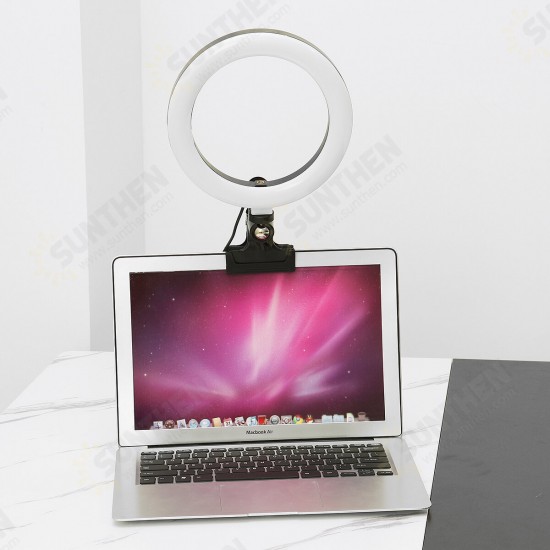 20cm 3 Modes Fill Light Desktop LED Ring Light Selfie Lighting Beauty with Macbook Table Clip for Live Broadcast