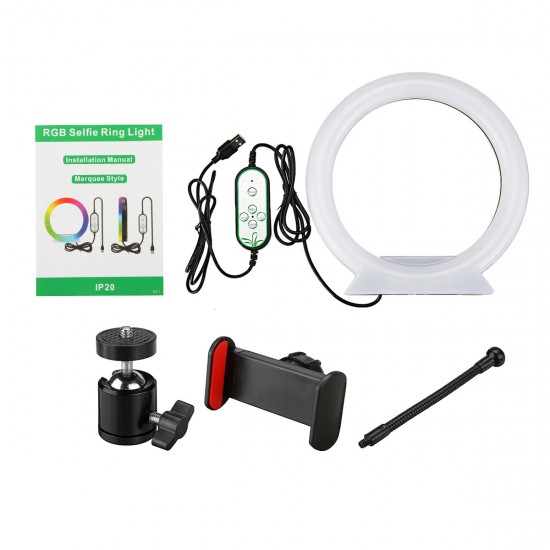 2800-6500K Stepless Dimming RGB Color LED Ring Fill Light Lamp with Phone Clip Photography Lighting