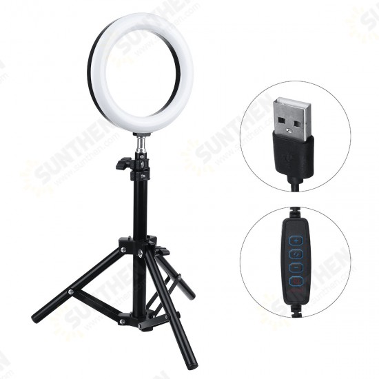 3Light Mode 9 Brightness 7inch LED Ring Fill Light LED Ring Full Light Tripod Stand Live Selfie Holder with USB Plug for YouTube Tiktok VK Vlog Makeup