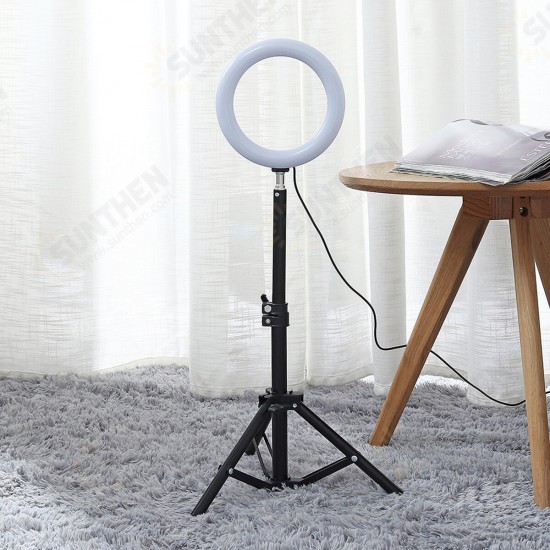 3Light Mode 9 Brightness 7inch LED Ring Fill Light LED Ring Full Light Tripod Stand Live Selfie Holder with USB Plug for YouTube Tiktok VK Vlog Makeup