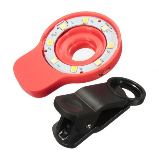 9 in 1 Clip-on Phone Selfie Speedlite 8 LED Flashlight Lamp Wide Angle Fish Eyes Lens Fill Lights