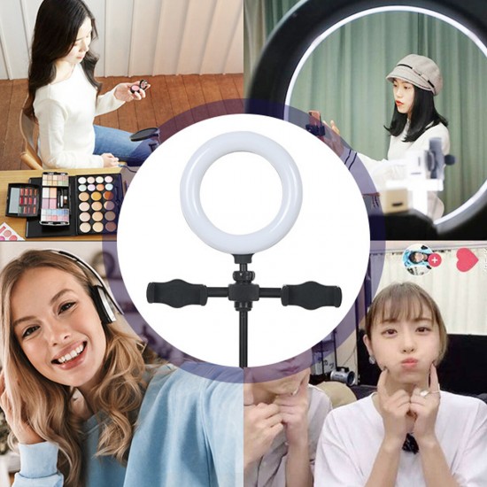 9/16 cm 3 Modes of Color Temperature Ring Fill Light with Dual Mobile Phone Holder YouTube Tiktok Vlog Makeup Live Broadcast Stand for POCO X3 F3