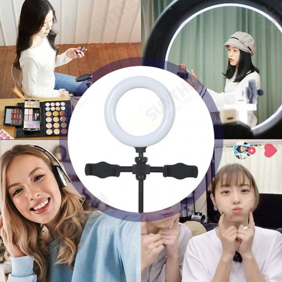 9/16 cm 3 Modes of Color Temperature Ring Fill Light with Dual Mobile Phone Holder YouTube Tiktok Vlog Makeup Live Broadcast Stand for POCO X3 F3