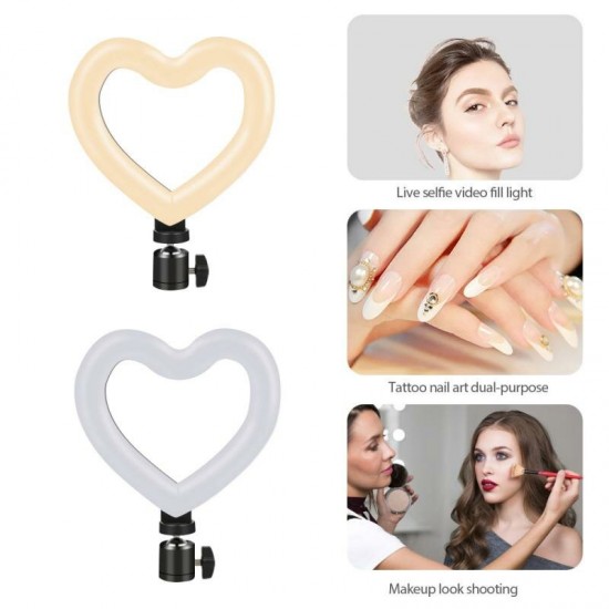 6 Inch Heart-Shaped LED Ring Light Dimmable Cold Warm Makeup Photography Video Live Stream Lamp Tricolor Fill Light
